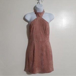 LF ALOT Rose Pink Suede Halter Open Back Bodycon Mini-Dress 4 NWT